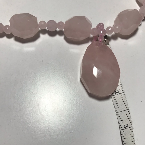 Vintage Faceted Rose Quartz Gemstone 14K Gold Clasp Beaded Pendant Necklace 18”L - Picture 15 of 16